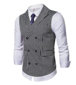 Mens Vertical Striped Waistcoat Peak Lapel Suit Vests for Formal Occasions (size: 2XL)