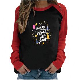 Happy New Year Letter Print New Raglan Sleeve Women's T-shirt (Color: BLACK, size: XXXL)