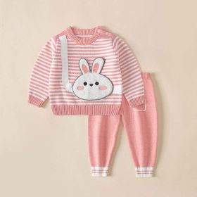 Baby Cartoon Bunny & Striped Graphic Pullover Sweater (Color: Pink, Size/Age: 100 (2-3Y))