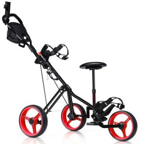 Outdoor Recreation Games 3 Wheels Foldable Push Pull Golf (Type: Golf Cart Trolley, Color: Red)