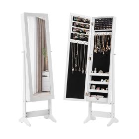 Mirrored Standing Jewelry Cabinet Storage Box (Color: White)