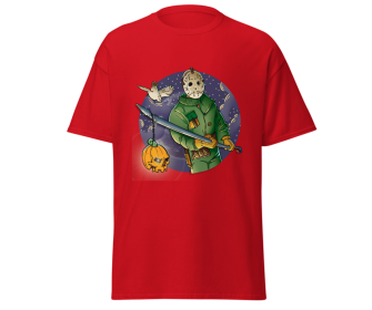 Halloween jason with spear fashion red t-shirt merchyprint, (Color: Red, size: M)