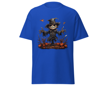 Halloween scarecrow orange t-shirt merchyprint, size Medium (Color: Blue, size: L)