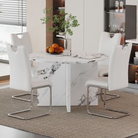 5 piece Round Dining Table Set, for Dining Room Kitchen, Living Room (Material: MDF, Color: White)