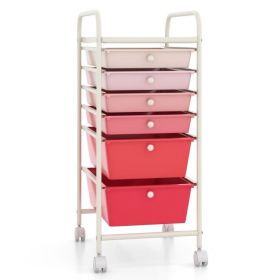 6 Drawers Rolling Storage Cart Organizer (Color: Pink)