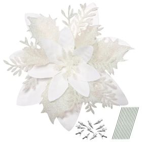 12pcs Christmas Glitter Artificial Poinsettia Flowers Christmas Tree (Colors: White)