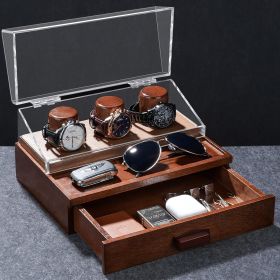 Wood Watch Box with Acrylic Hinged Cover (Color: Soild Wood - Brown)