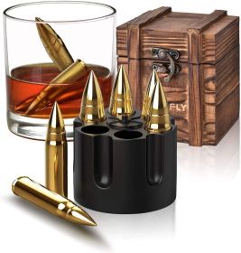 Whiskey Stones Gift Set, Cooling Whisky Rocks, Fathers Day (Color: Gold)