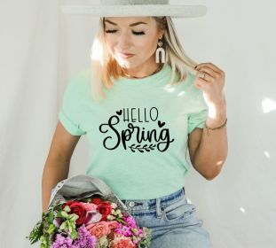 Hello Spring T-shirt, Happy Easter Shirt, Spring Flowers Gift (size: medium)