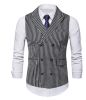 Mens Vertical Striped Waistcoat Peak Lapel Suit Vests for Formal Occasions